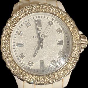 Classic Large White Plasteramic Toy Watch with crystals